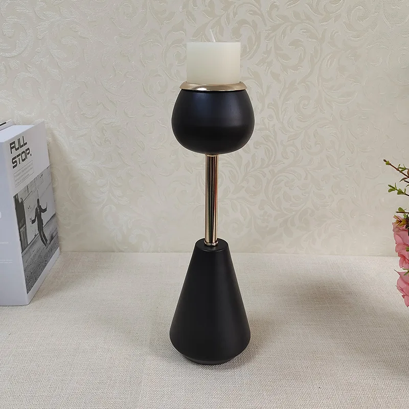 

IMUWEN Metal Candle Holder Luxury Black Candlestick Fashion Pillar Candle Stand Exquisite Candelabra Home Table Decor IM1045