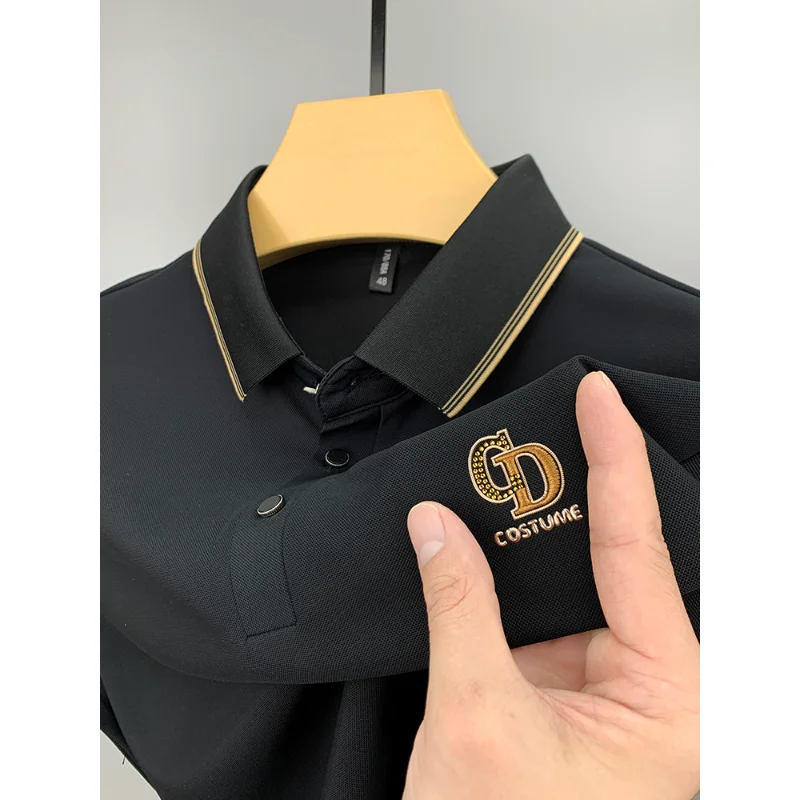 

Рубашка-поло мужская с коротким рукавом, однотонная модная Роскошная футболка с отложным воротником и вышивкой, брендовая Дизайнерская одежда, лето