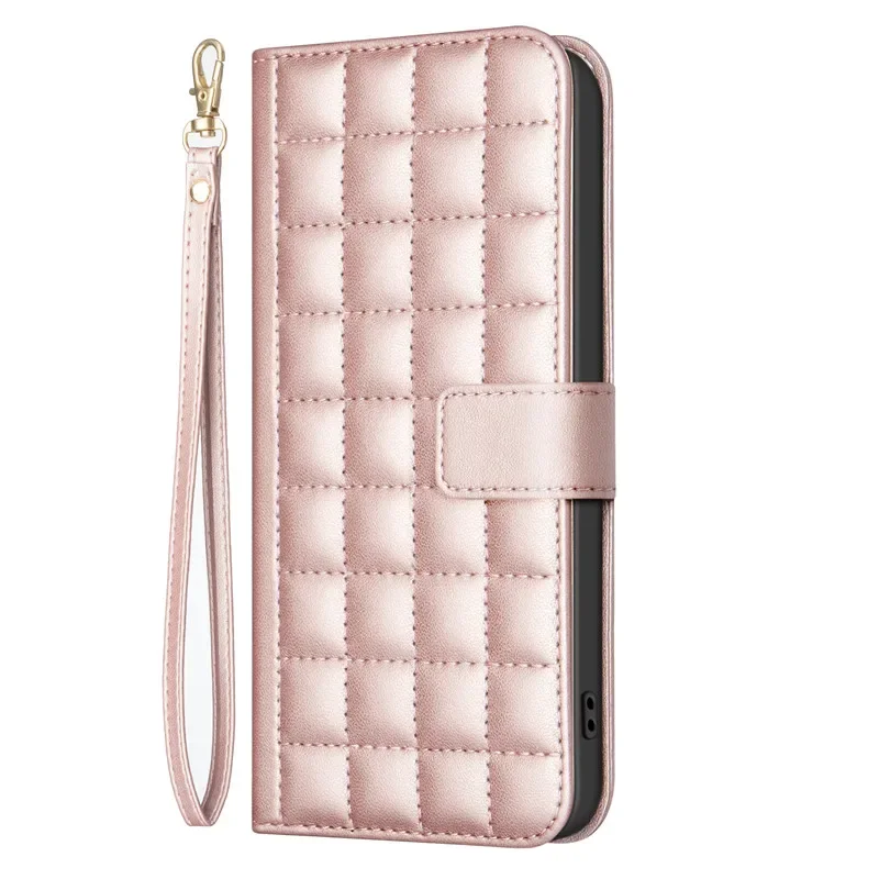 3D Checkered Pattern Leather Wallet Phone Case with Magnetic Flip Cover