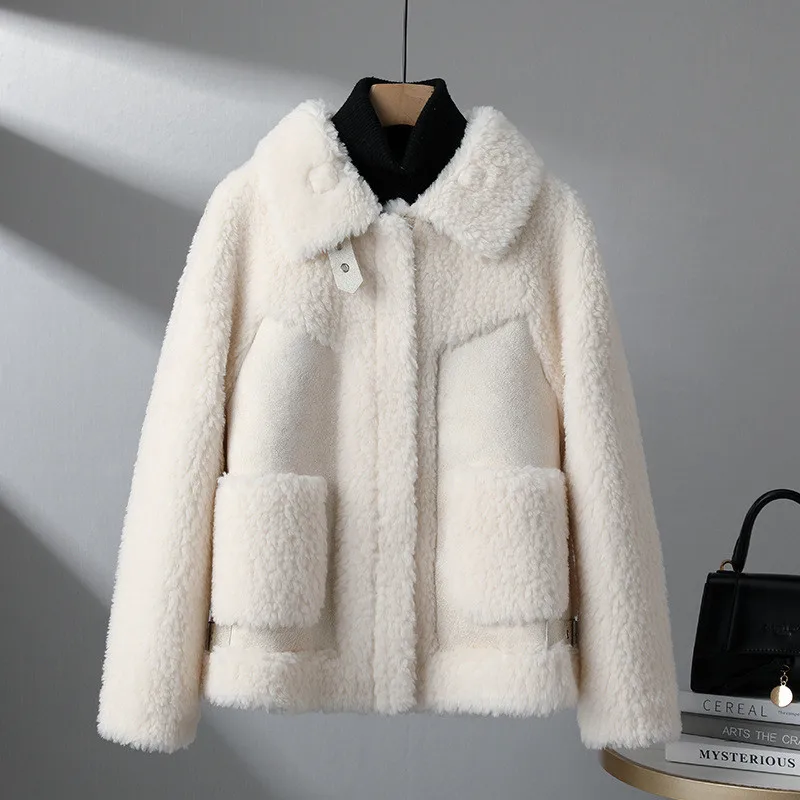 

2023 Winter New Granule Sheep Shearing Fur Coat Women Korean Long Sleeve lambswool Fur Jacket Female Loose Outerwear Tide G1691