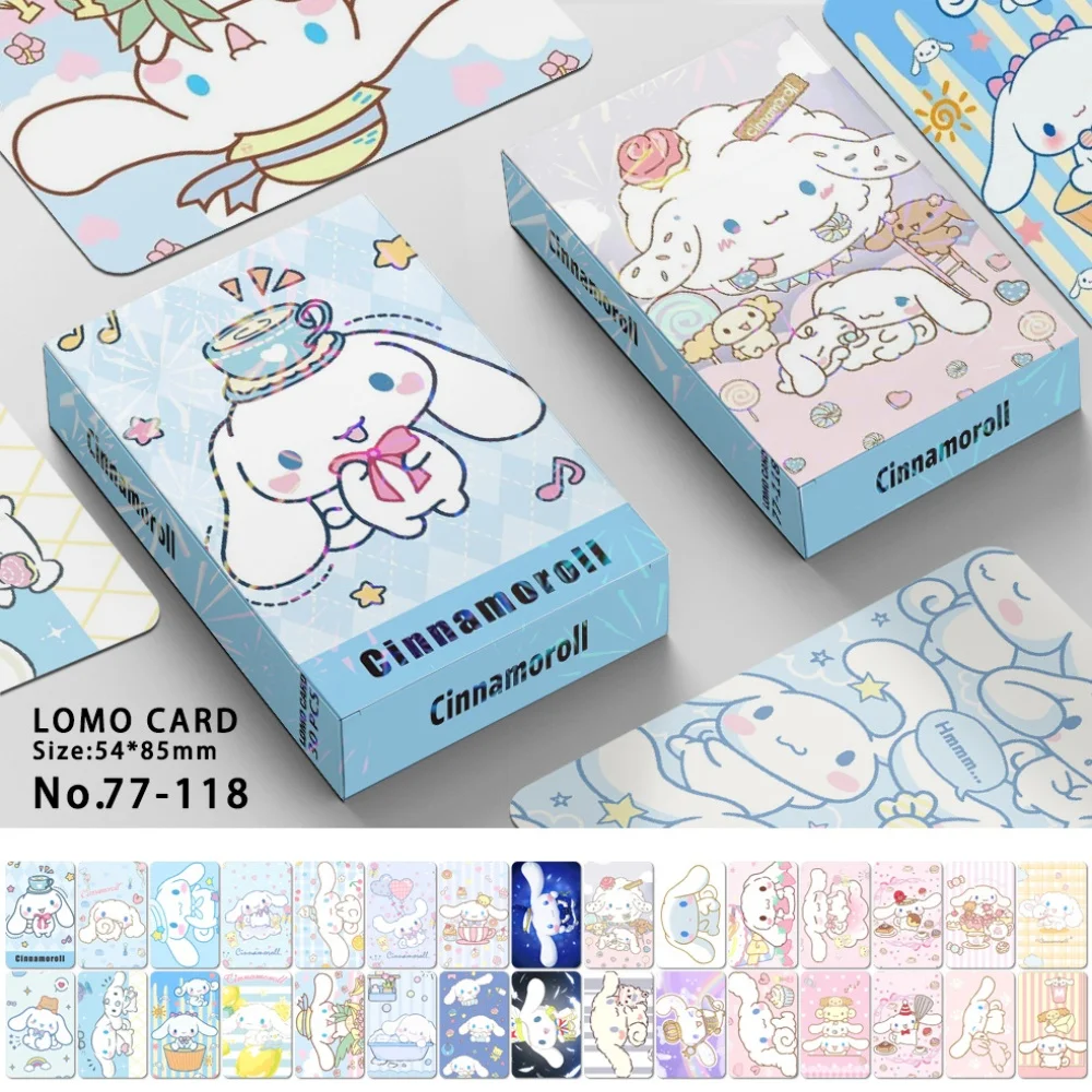 30pcs/Box Sanrios Hello Kitty Card Kawaii Kuromi Cute Little Laser Cards Classic Postcard Souvenir Collection Girl Birthday Gift