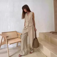 2025 nouvelles femmes lin coton Chic gilet et pantalon costume deux pièces ensemble bureau dames été Chic 2 pièces ensembles femmes tenues 1