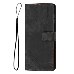 Geometric Line Leather Wallet Case Book with Flip Cover for Honor X7b (YX-X-black)