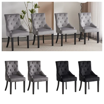 BonChoice Velvet Dining Chairs with Knocker Studded Black Legs for Dining Room Kitchen Upholstered Accent Side Chairs