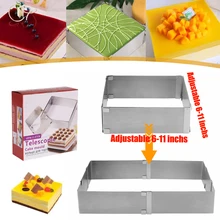 1PCS Adjustable Mousse Ring Square Stainless Steel Cake Baking Mold Birthday Wedding Cake Mold Decorating Tools 6-11 inches 1PCS Adjustable Mousse Ring Square Stainless Steel Cake Baking Mold Birthday Wedding Cake Mold Decorating Tools 6-11 inches