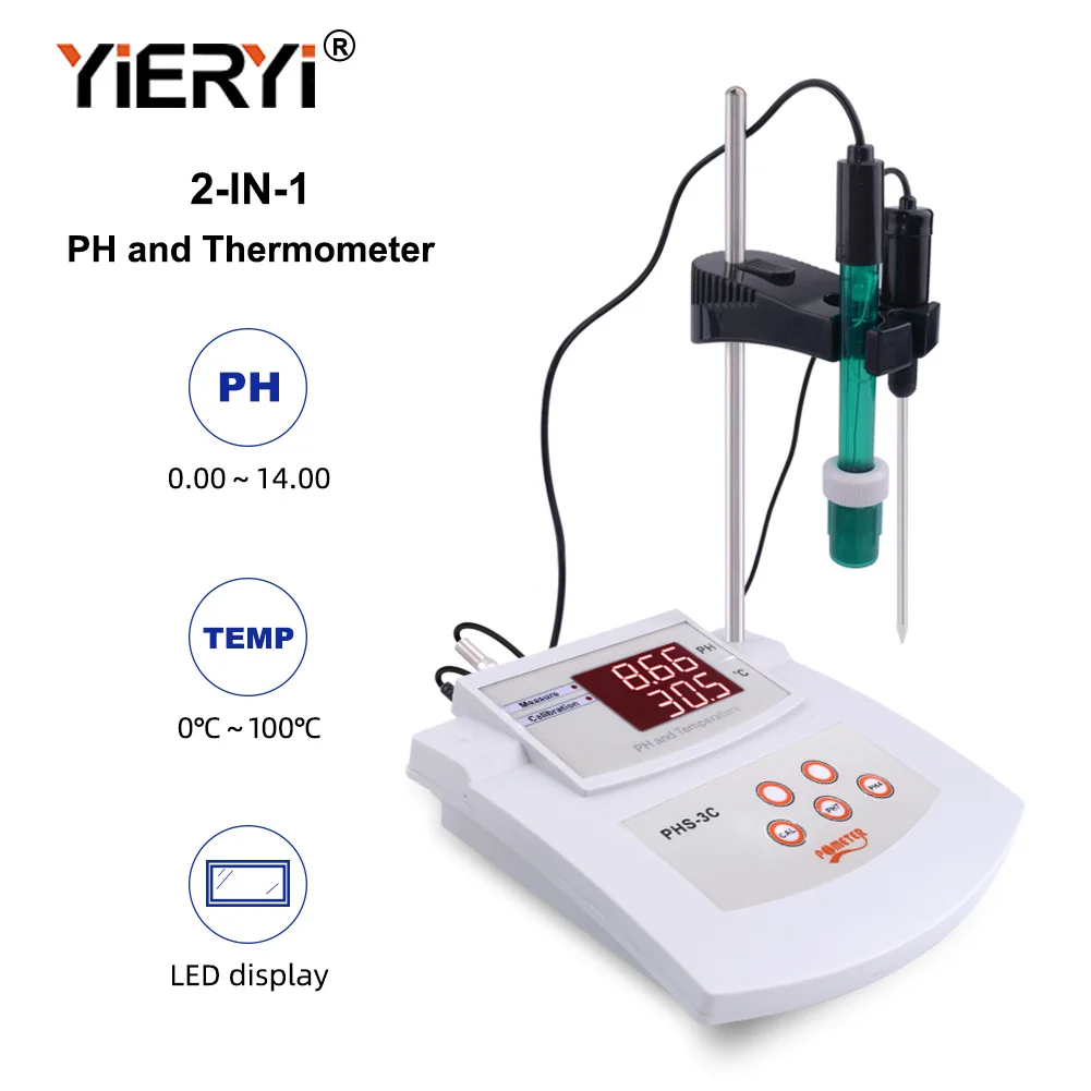 Yieryi PHS-3C PH Tetester Laboratory Acidity Meter Digital Water Quality Analyzer PH Probe Connector Sensor