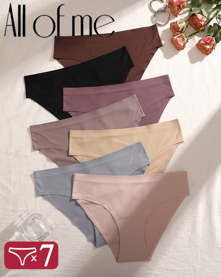 7PCS/Set Girl Seamless Panties for Women Sexy Ice Silk Underwear Soild Briefs Low Waist Comfortable Invisible Lingerie Intimates