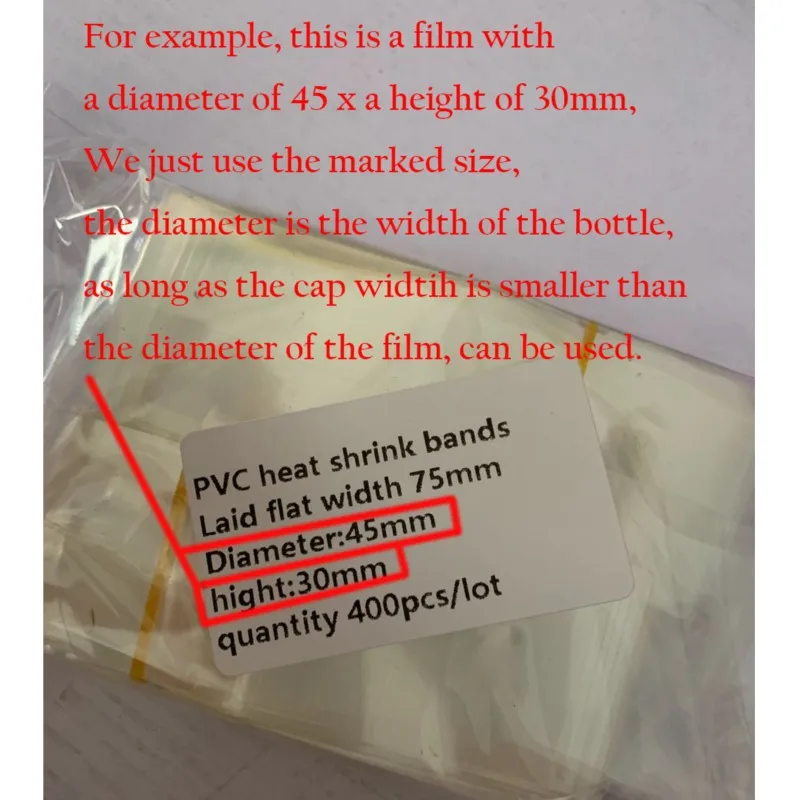 400pcs Pvc Transparant Heat Shrink Bands  Water Proof Sealing Film Diameter 45mm Bands Height 30mm Bands Laid Flat Width 75mm