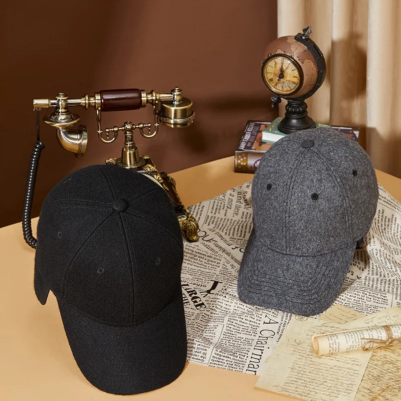 Wool Winter Hat with Brim Earflap, Fitted Hat, Faux Fur Baseball Cap for Men, Cold Weather, Ski, Snow, Hiking Bonnets 3