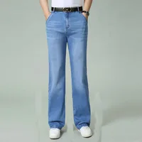 2024 New Men's Spring Autumn and Summer Thin Wide-Leg Jeans Business Casual Straight Pants Light and Dark Blue 1