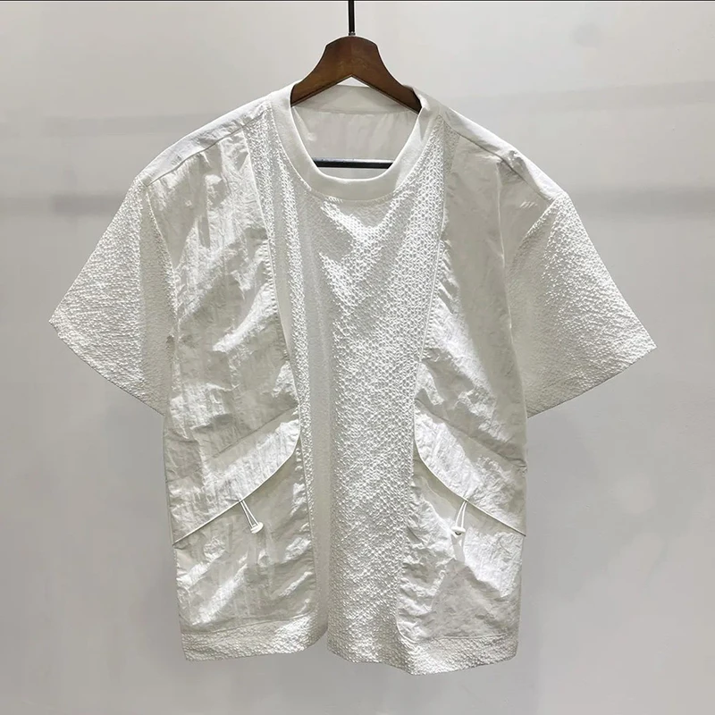 Summer Spliced Men Round Neck Short Sleeve Sweatshirt Fashion Harajuku Casual All-match 2xl Oversized Clothing Black White Daily