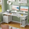 Satifur 93 inch 2-person Office Desk with Power Sockets and LED Lights,61in Computer Desk,Home Work Desk,Monitor Stands, Drawers 5