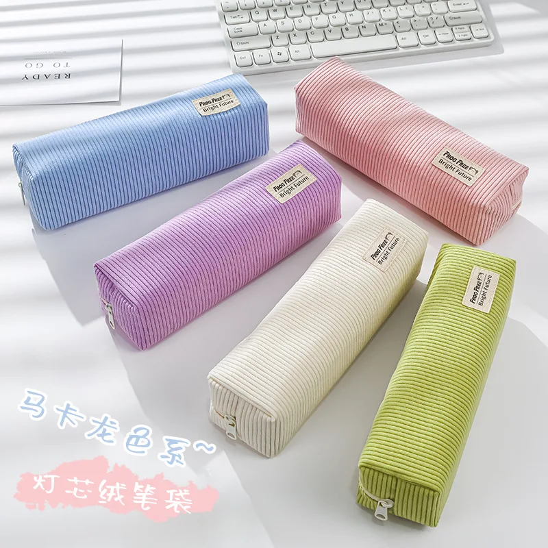 Solid Corduroy Pencil Case Student Simple Pencil Bag Stationery Storage Bag Pouch School Office Supplies