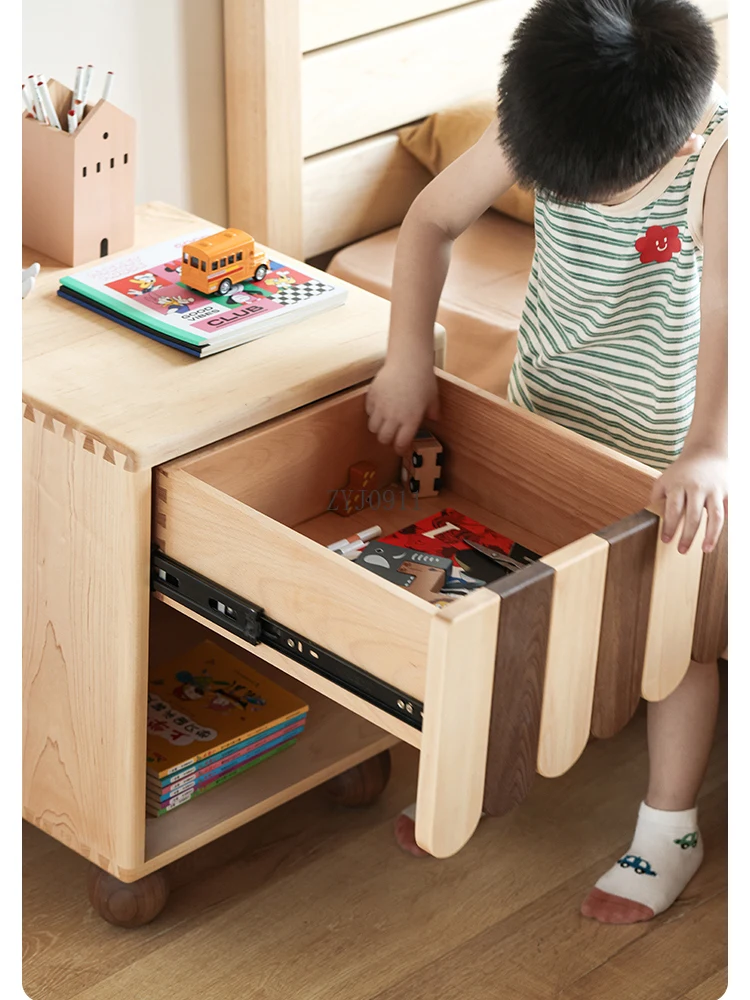 Solid wood children's bedside table Modern simple bedroom storage cabinet Nordic color matching locker
