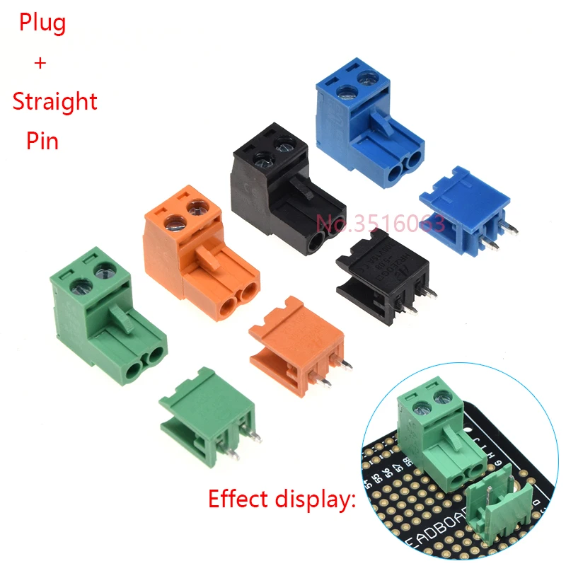 2edg 5.08mm Straight/Curved Needle Pin Pluggable Screw Terminal Block Connector Plug+Socket Green/Black/Blue/Orange 2/3/4/5/6/8P