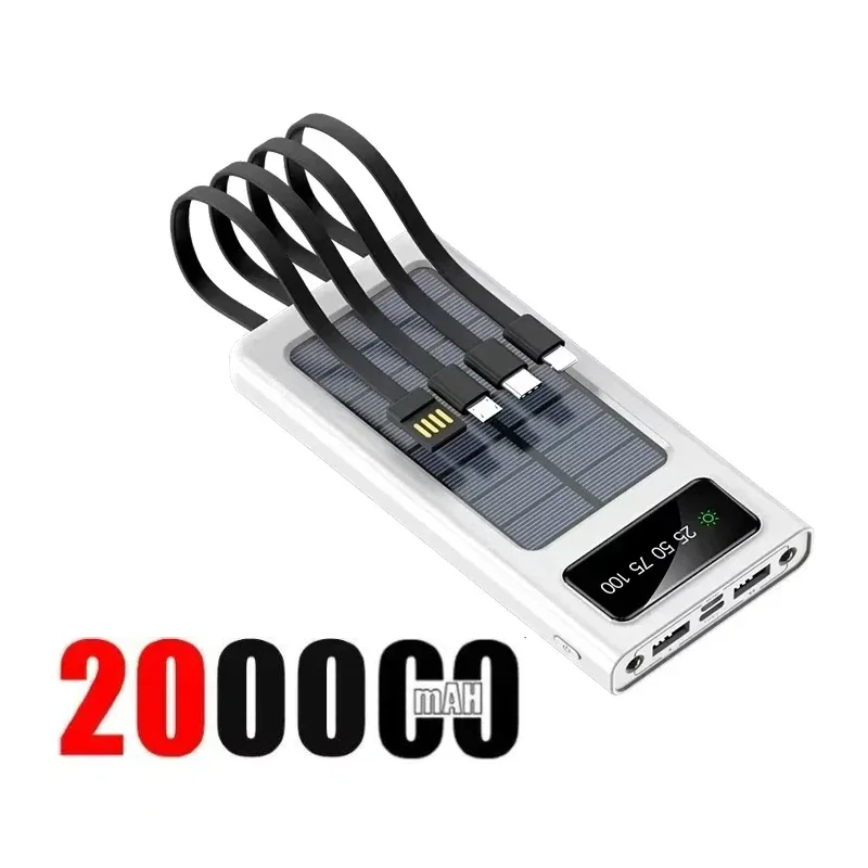 200000mAh Solar Power Bank Ultra Capacity 120W Super Fast Charging USB TypeC LED Light Outdoor Power Bank For iPhone 17 Samsung