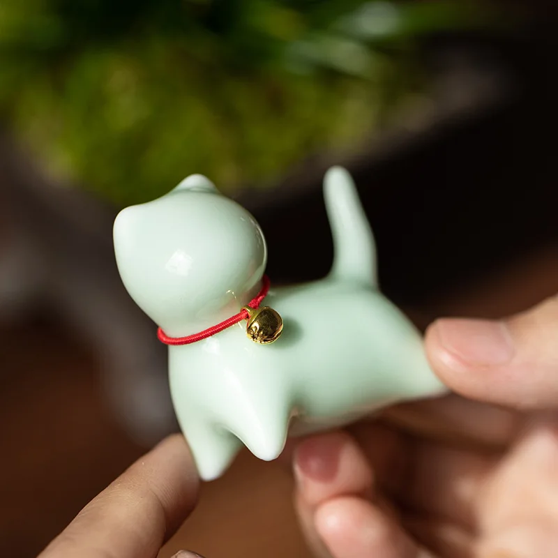 Creative Ceramic Tea Pet Cute Luck Cat White Porcelain Tabletop Decoration Animal Model Ornaments Tea Ceremony Accessories