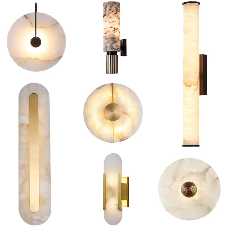 Modern Marble LED Wall Lamp Circular Stone Sconce For Hallway, Bedroom