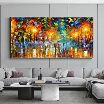 Arthyx Handpainted Night Thick Oil Painting On Canvas,Wall Art Modern Abstract Landscape Picture For Living Room,Home Decoration 1