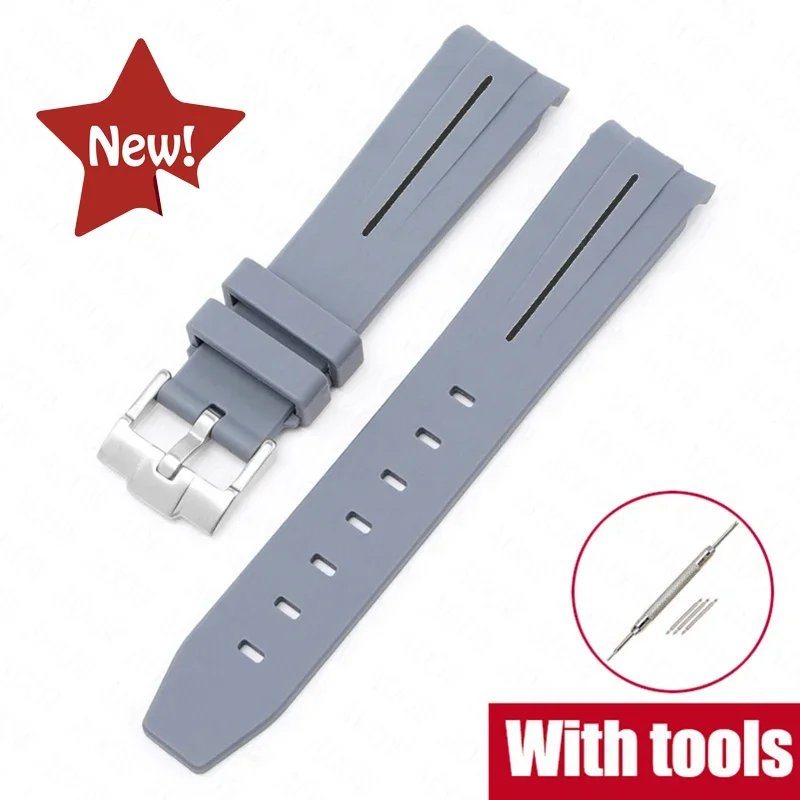 Curved End Silicone Sport Watch Band - Soft Rubber Strap 20mm