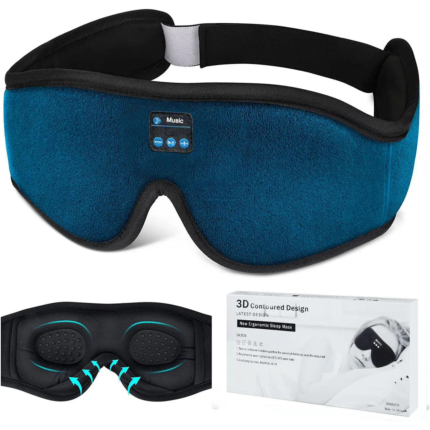 Masque De Sommeil 3D Bluetooth 5.0 - Casque Audio Sans Fil Noir (neuf)