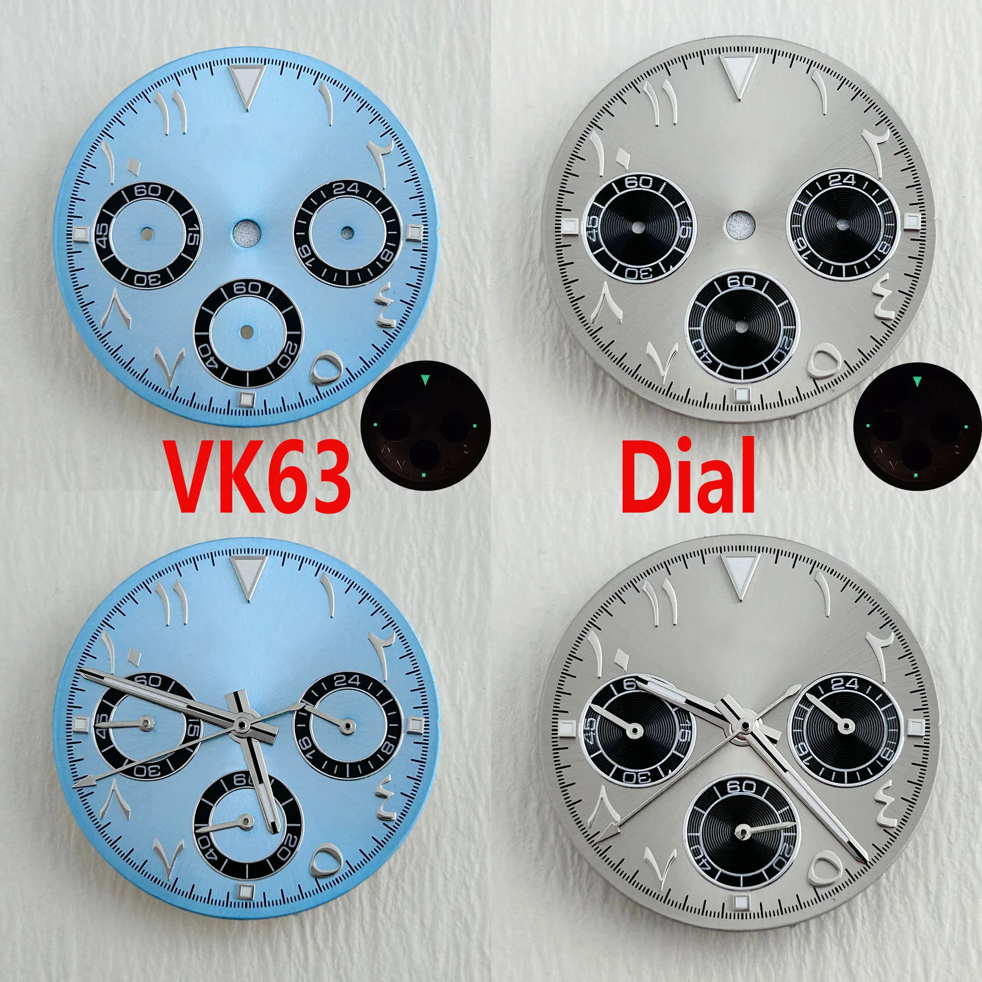 

Циферблат с хронографом VK63, зеленые светящиеся арабские цифры, панда, s-циферблат, подходит для кварцевого механизма VK63, 29 мм