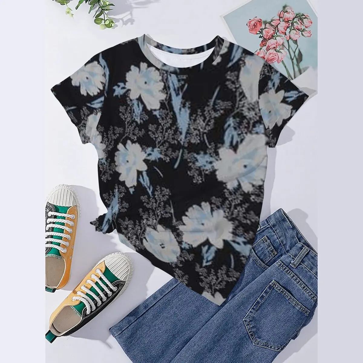 

Летний топ Seeyoushy с цветочным принтом, с объемным принтом, трендовая Готическая повседневная одежда Y2K Harajuku, женская футболка, Женская хлопковая футболка