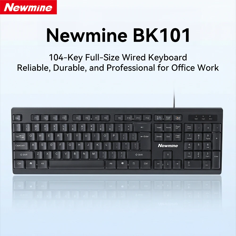 뉴먼 BK101 USB 유선 키보드, 인체공학적 풀 사이즈 키보드, 플러그 앤 플레이, 사무실 PC 노트북 데스크탑용 저소음 키보드