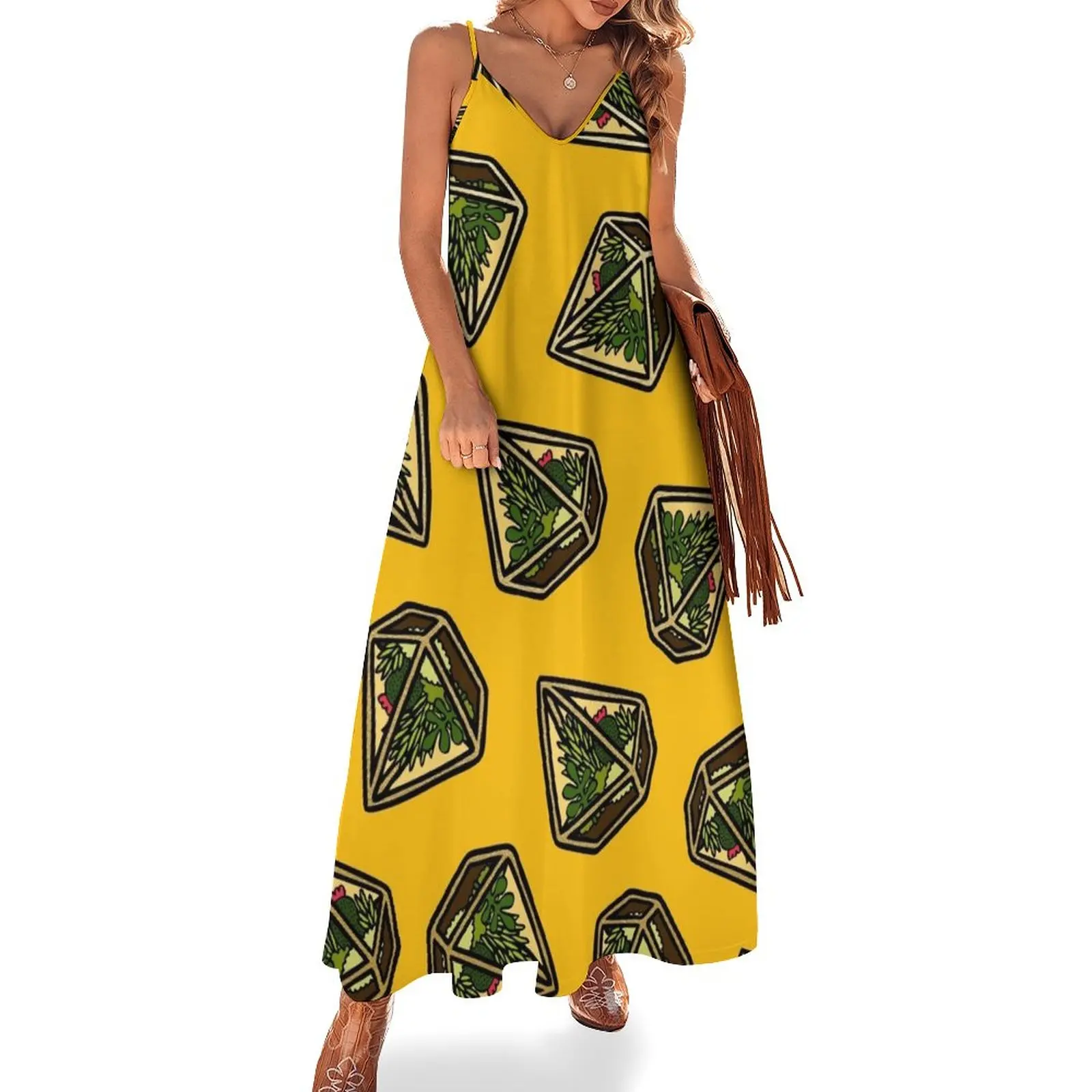 

Terrarium Pattern in Yellow Sleeveless Dress dress summer summer dress daily Aesthetic clothing