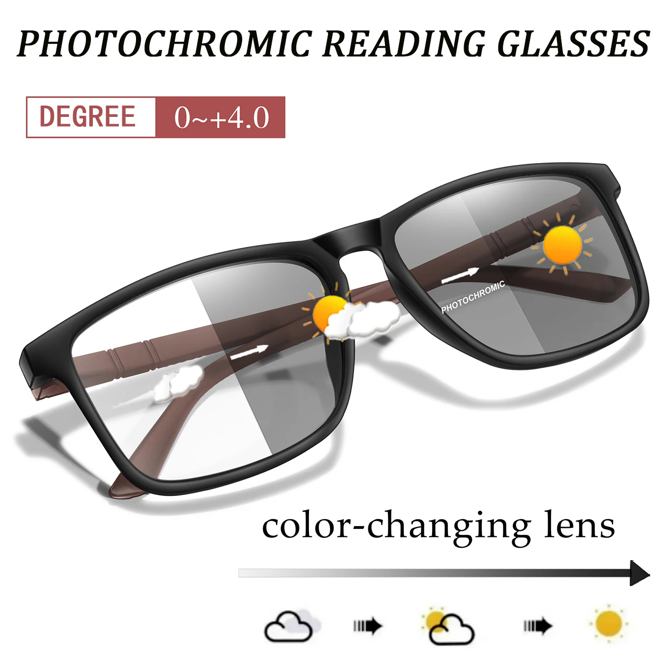 Classic Photochromic Reading Glasses Rectangular Eyewear