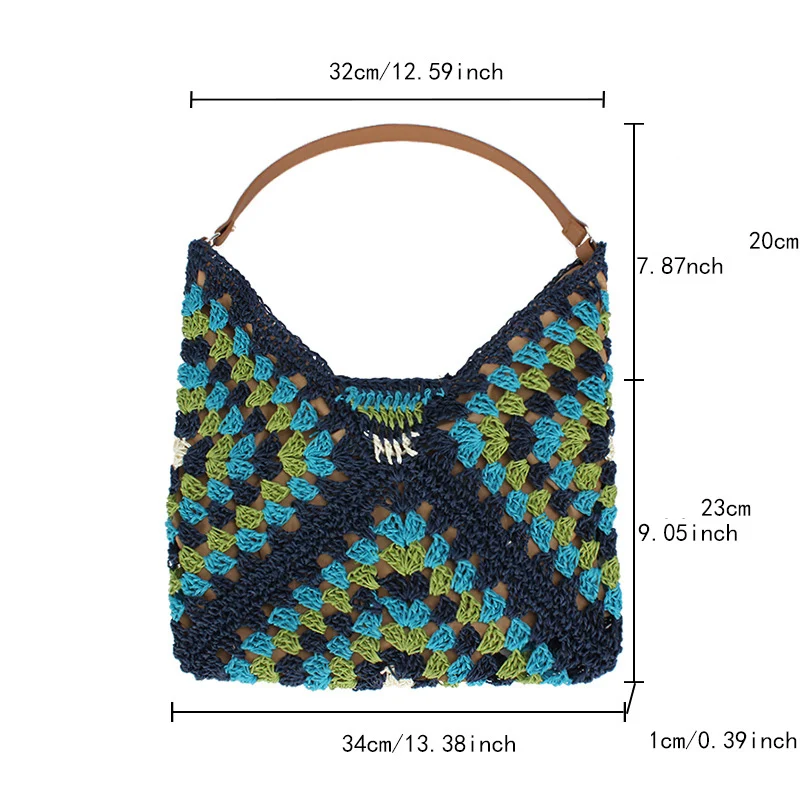 Summer Bohemian Braided Handbag Casual Tote Hollow Straw Beach Bag Woven Shoulder Bag Raffia Rattan Shopping Travel Bag 6