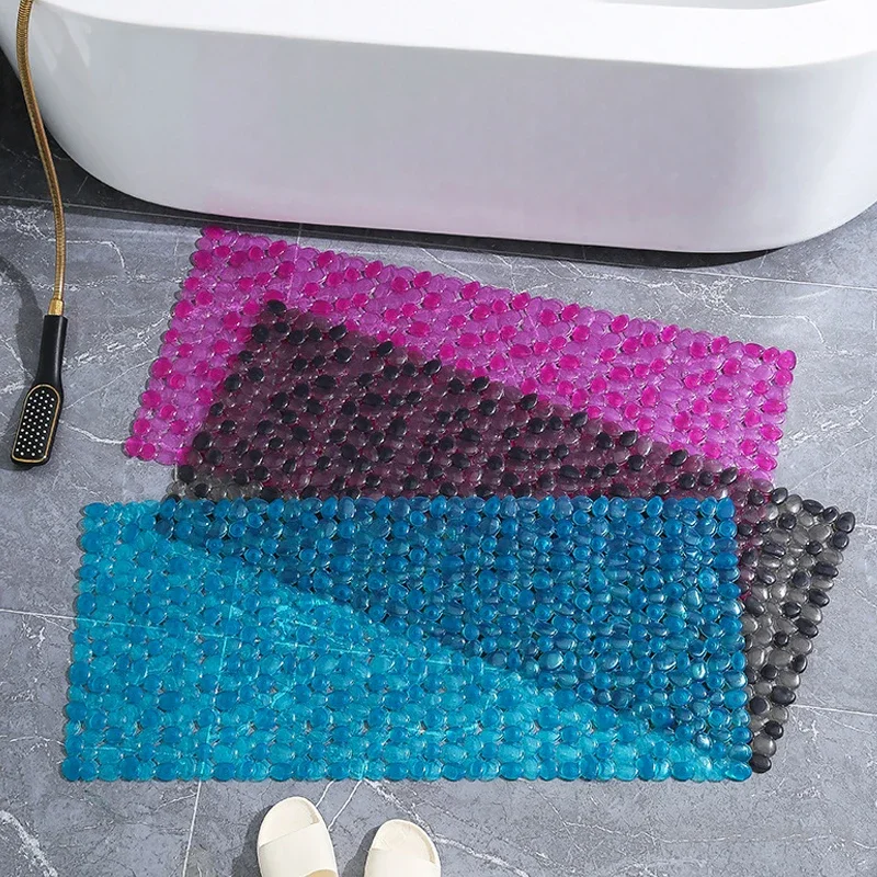 Transparent PVC Foot Floor Mat Anti Drop Long Strip Bathtub Creative Bedroom Entry Non Slip Bathroom Shower Room Cobblestone 1Pc
