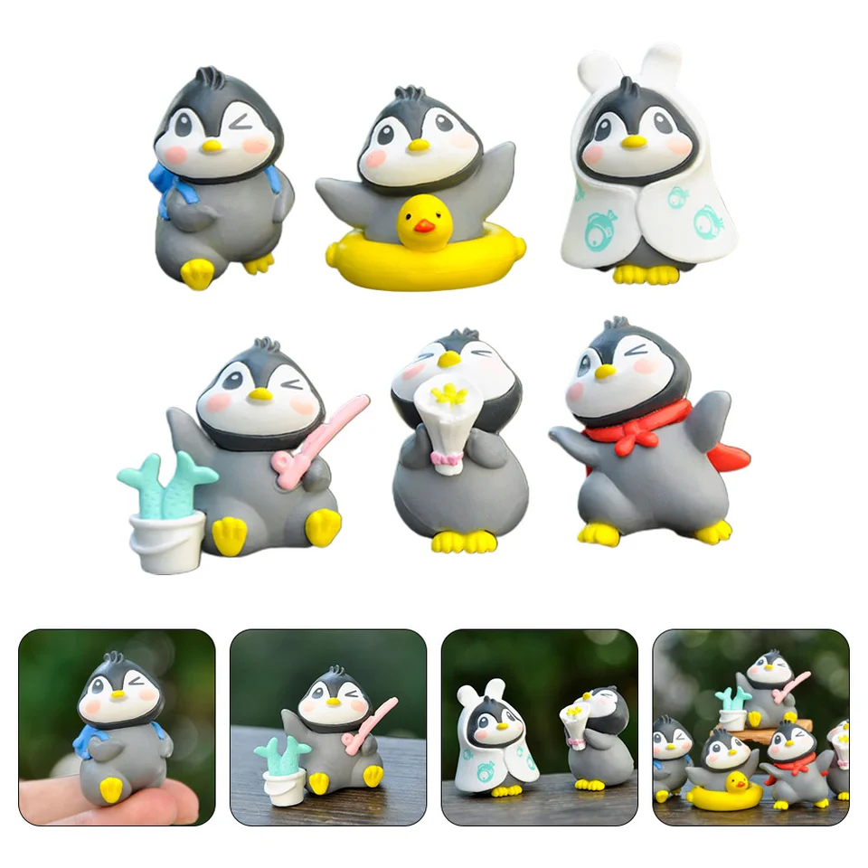Set 6 Miniature Penguin In PVC - Decorazioni Carine Per Auto, Casa, Torte E Giardini | Altezza 3 Cm - Foto 2
