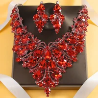 Stonefans Red Crystal Exaggerate Jewelry Set Luxury 2024 for Women Bridal Large Water Drop Necklace Earrings Sets Dubai Wedding 1