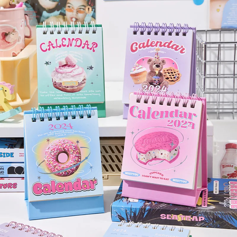 

2024 Cream Fantasy Series Mini Calendar Doughnut Puff Gourmet Desk Calendars Daily Schedule Planner Office Supplies