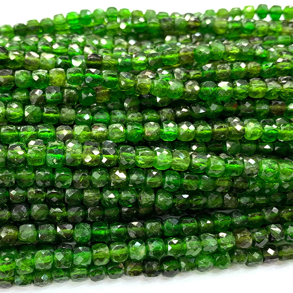 Veemake Natural Diopside Faceted Round Rondelle Edge Cube Coin Disc Beads For Jewelry Making DIY Necklace Bracelets Earrings 3