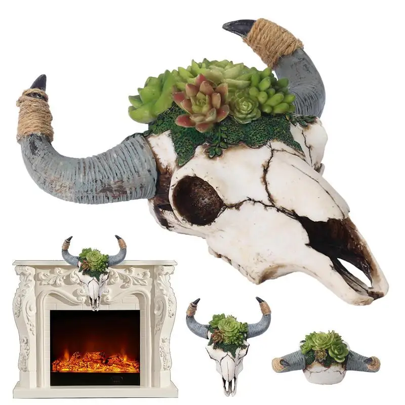 

Корова череп Настенный декор Западный бык Череп Настенный декор реалистичный 3D Смола голова быка Настенный декор с суккулентами западные животные