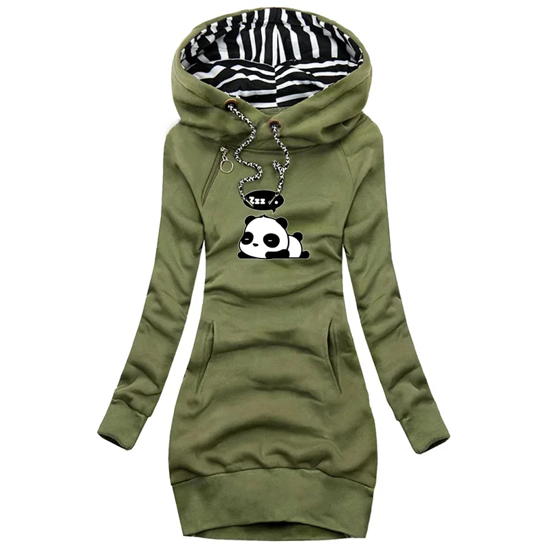 

Women's hooded dress Autumn/winter long sleeved skirt Printed pullover coat Fashionable surcoat