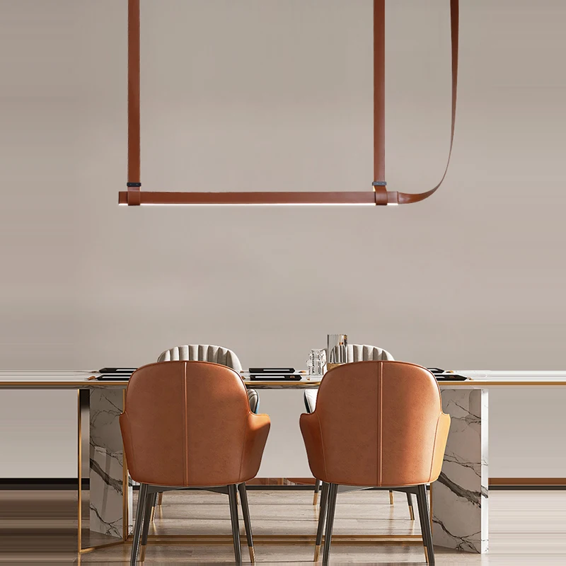 

Nordic Leather Belt Pendant Lamp Dining Room Kitchen Table Linear Chandelier for Living Room Restaurant Lamps Designer Lighting