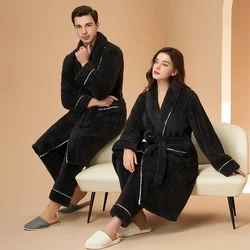 Men Winter Extra Long Warm Flannel Bathrobe Pant Sets Plus Size Coral Fleece Robes Long Sleeve Bath Robe Pijama Women Sleepwear