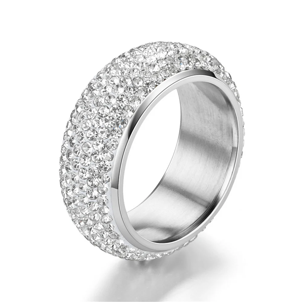 Hip Hop Iced Out Bling Arc Circle Ring Cubic Zirconia For Women Men Jewelry