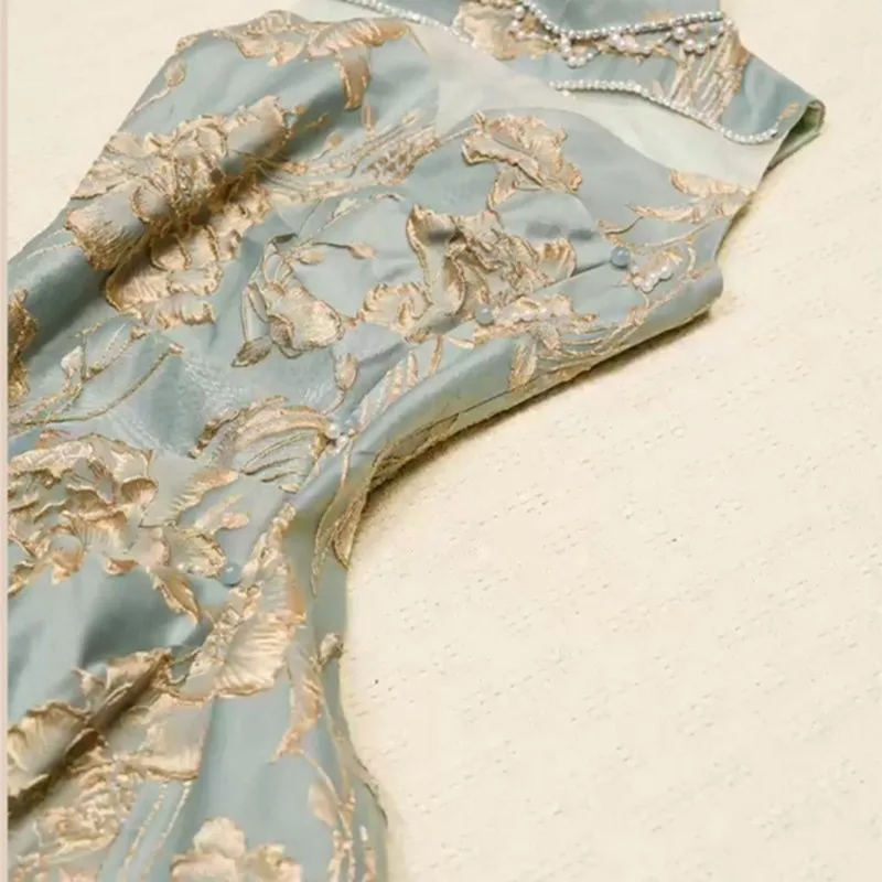Exquisite New Chinese Style Improved Cheongsam Blue Sleeveless Bottoming Dress for Women