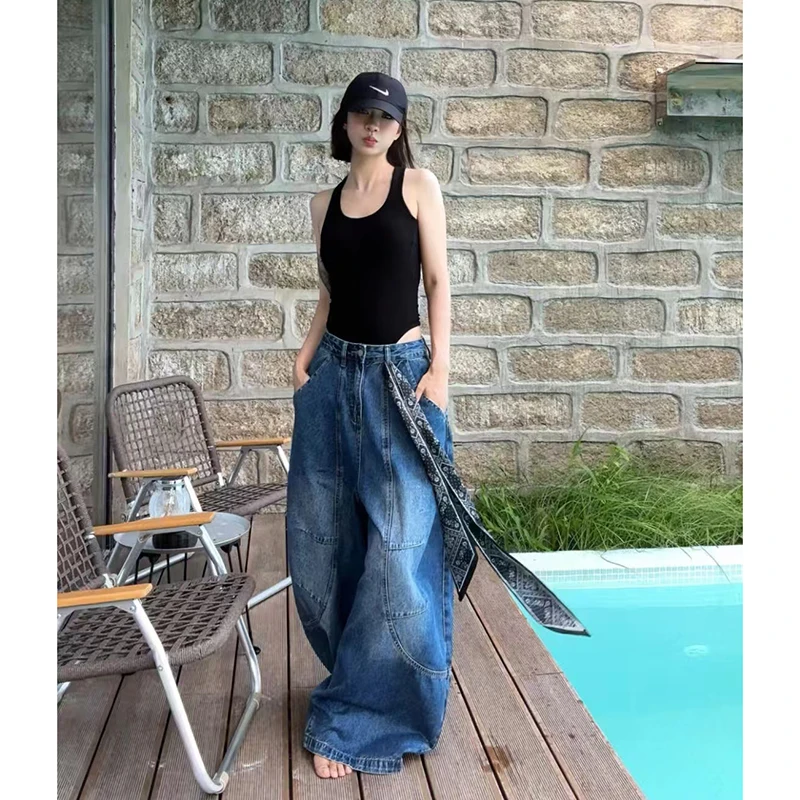 2025 Autumn Women Vintage Y2K 2000s High Waist Jeans Korean Oversize Fashion Loose Casual Blue Wide Leg Pants Lady Streetwears 5