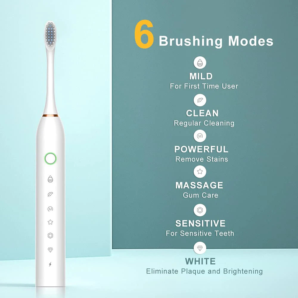 Rechargeable Sonic Electric Toothbrush with 8 Brush Heads - Advanced Whitening and Cleaning Tool