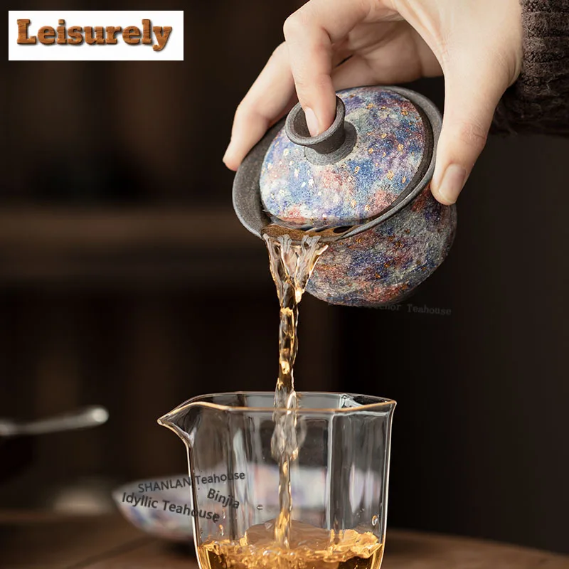 150ml Rock Mineral Point Gold Gaiwan Luxury Tea Tureen Tea Bowl With Lid Kit Tea Brewing Cover Bowl Kung Fu Tea Set Decoration