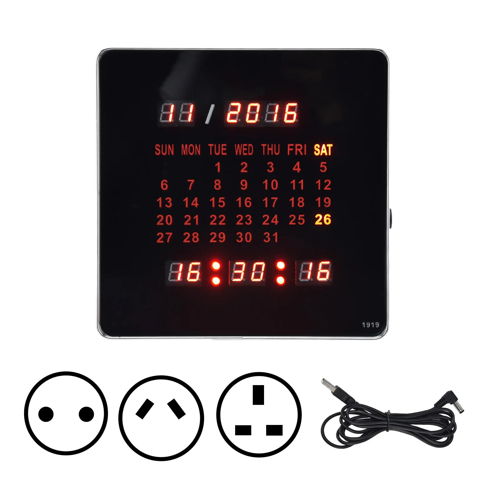 Fashionable Digital Wall Clock Power Off Memory LED Digital Alarm Clock Wall Calendar 100‑240V