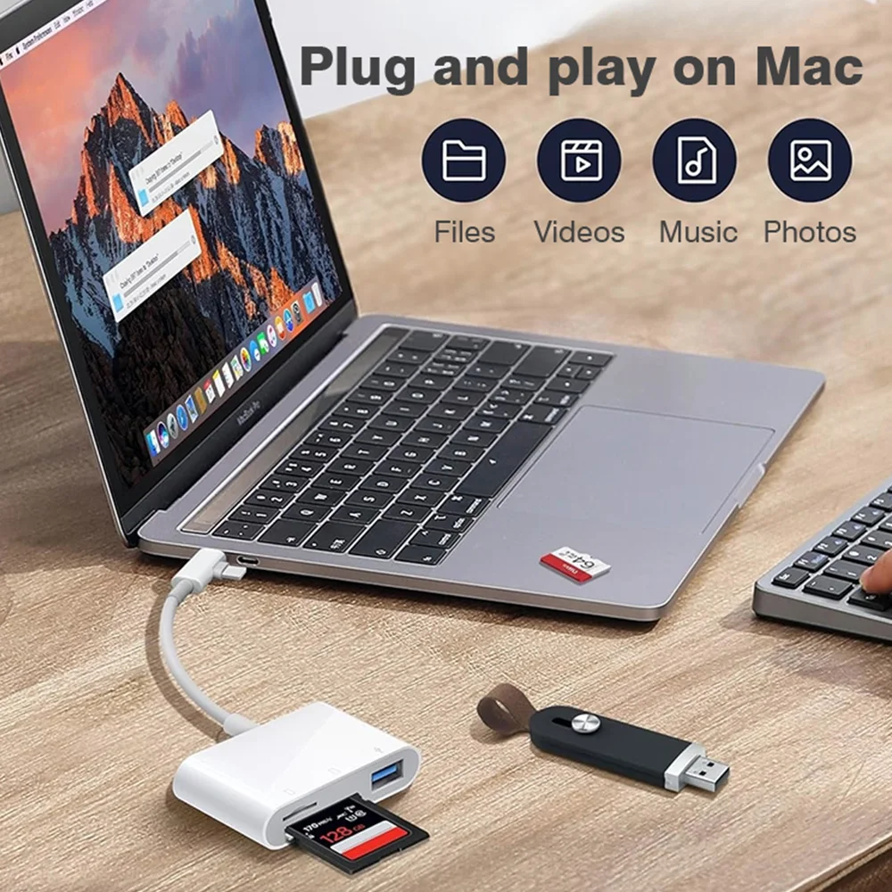 3 in 2 타입-C 라이트닝-SD TF USB A 메모리 카드 리더 어댑터 (노트북, 아이폰 17, 16 호환) 다기능 스마트 카드 리더
