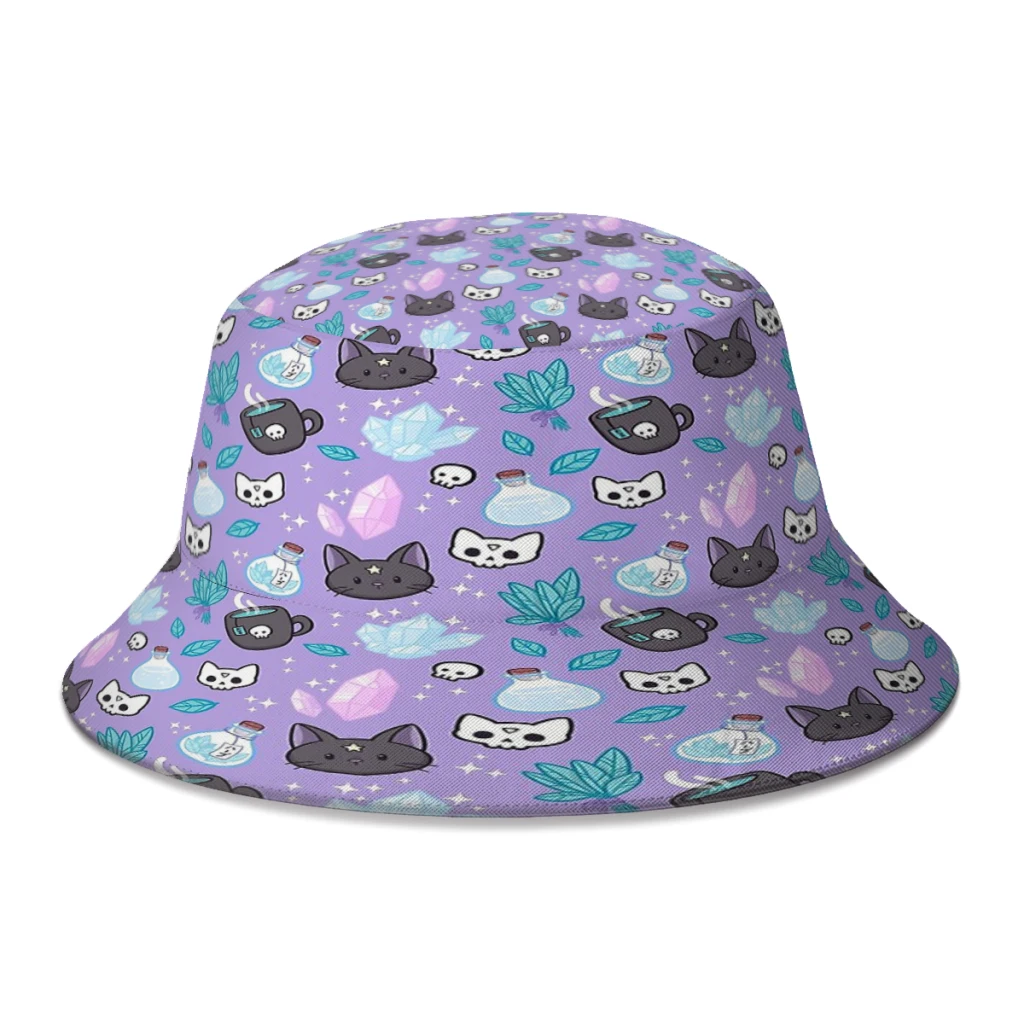 Herb Witch Nikury Cat Paw Foot Bucket Hat For Women Men Students Foldable Bob Fishing Hats Panama Cap Streetwear