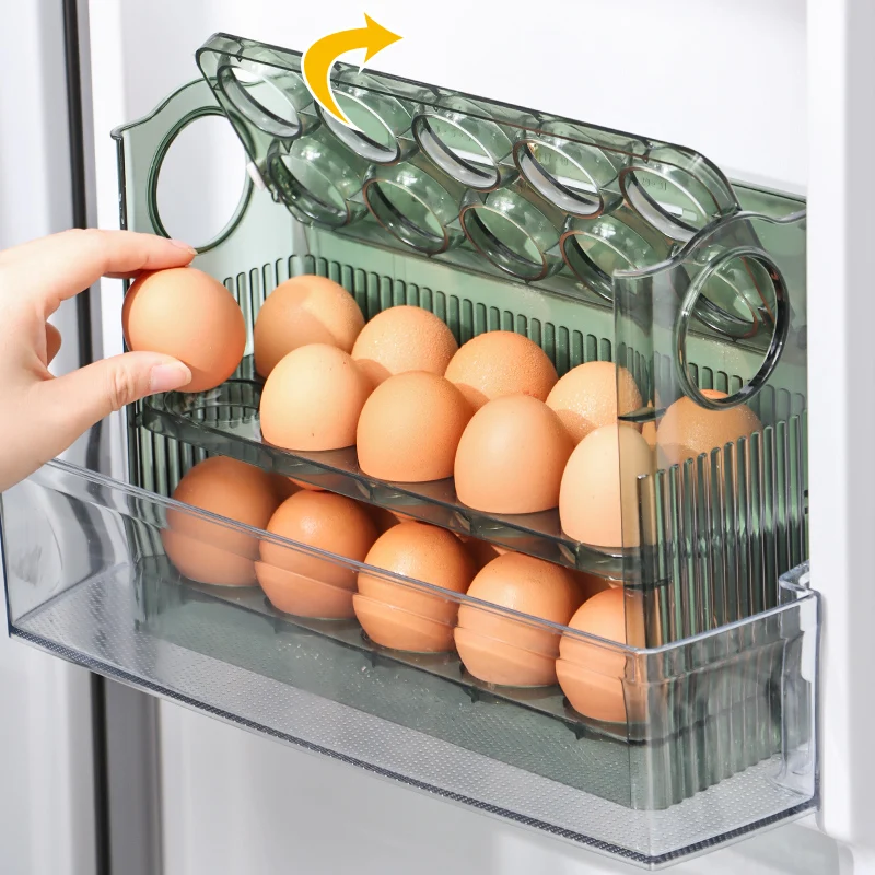 3 Layer Large Capacity Egg Holder for Refrigerator Door Auto Flip Egg