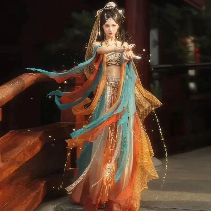 

2024 Dunhuang Hanfu женские танцевальные костюмы Хань элементы тяньчжу принцесса западные регионы Традиционный китайский Костюм Богини Экзотический стиль